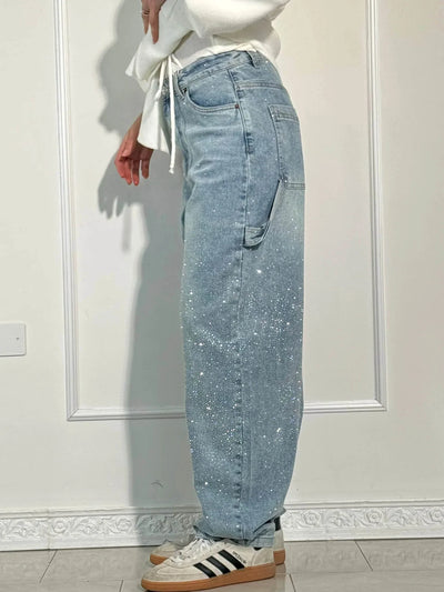 Vera | Shiny Denim Jeans met Losse Pasvorm