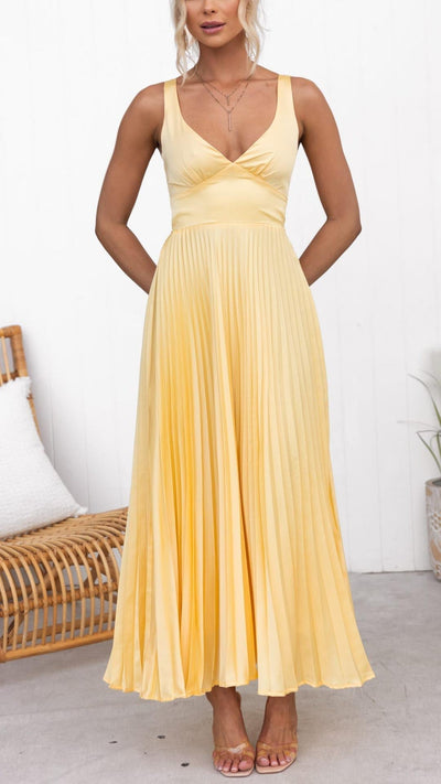 Femke | Gele V-hals Maxi-jurk